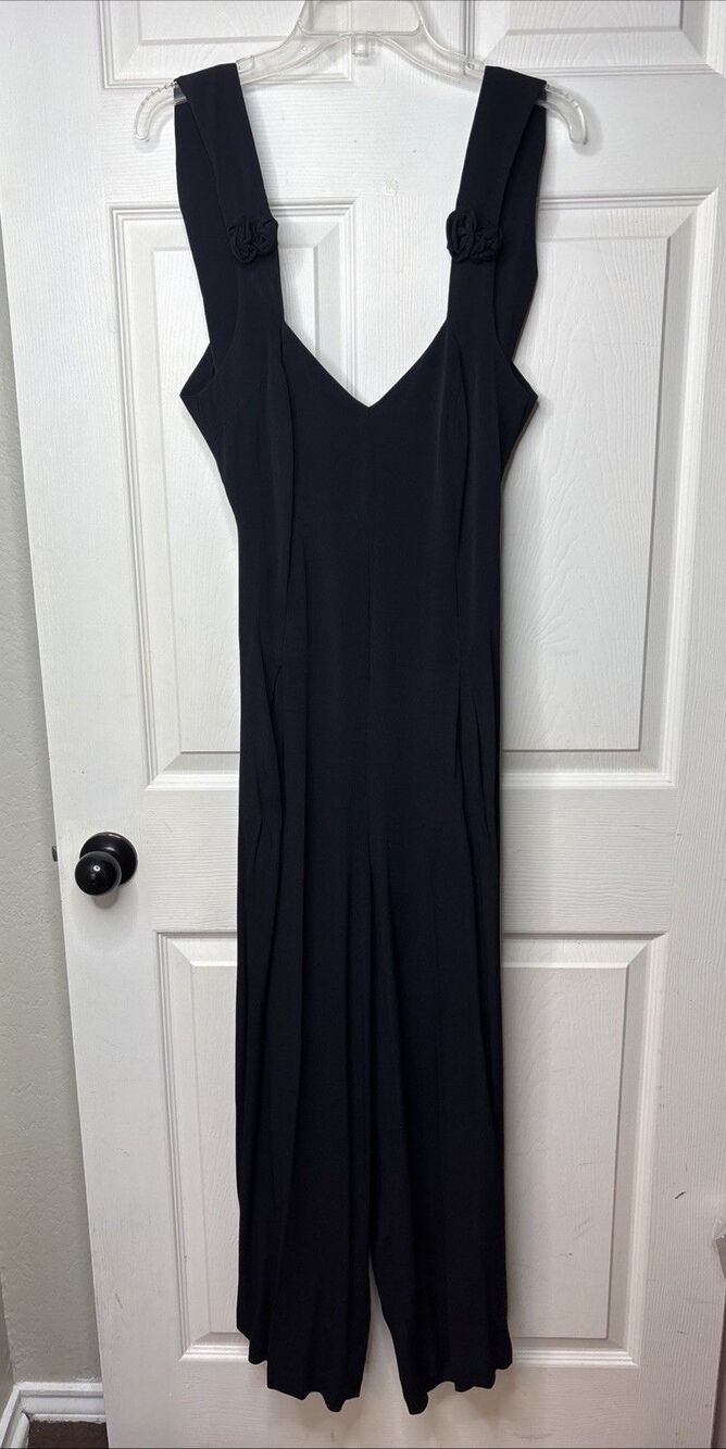 Vintage 80s–90s Black Wide-Leg Jumpsuit Minimalist Draped Sleeveless Eveningwear